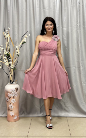 Rochii de ocazie - Rochie Elegantă Medie Cloș Roz Pudră