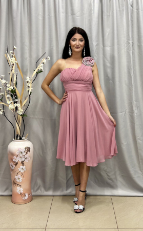 Rochie Elegantă Medie Cloș Roz Pudră [1]
