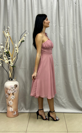Rochie Elegantă Medie Cloș Roz Pudră [2]
