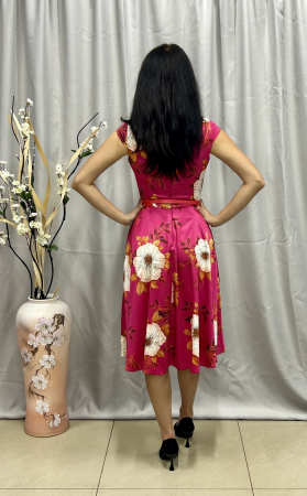 Rochie Elegantă Medie Fucsia Floral Cloș [2]