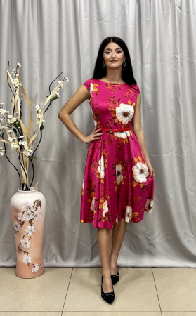 Rochie Elegantă Medie Fucsia Floral Cloș [3]