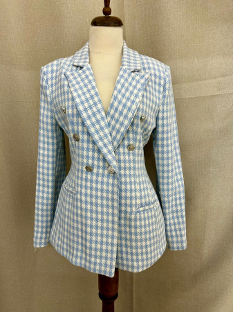 Sacou Tweed carouri alb cu insertii bleu [3]