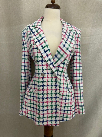 Sacou Tweed carouri alb cu insertii multicolore [3]
