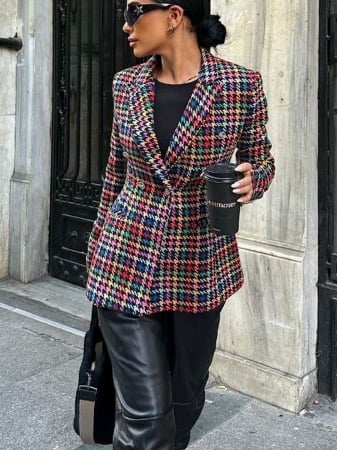Sacou Tweed carouri multicolor cu nasturi [2]