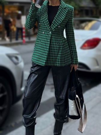 Sacou Tweed carouri verde insertii negre [2]