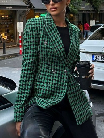 JAKETE / SACOURI - Sacou Tweed carouri verde insertii negre