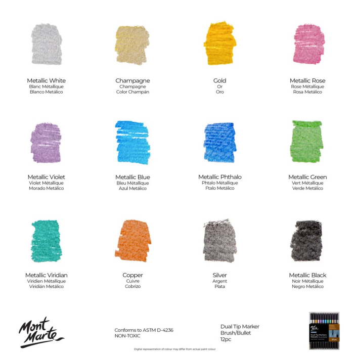 MMPM0063 Markere metalizate duo Pensulǎ/Rotund Mont Marte 12buc [10]