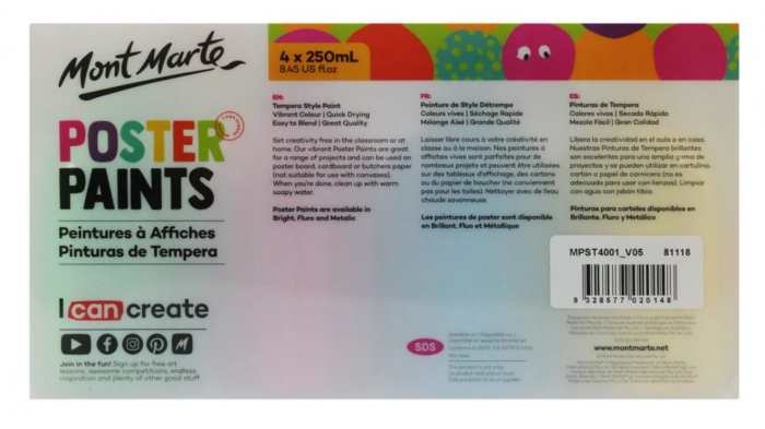 MPST4001 Vopsea tempera Mont Marte 4buc x 250ml Bright [3]