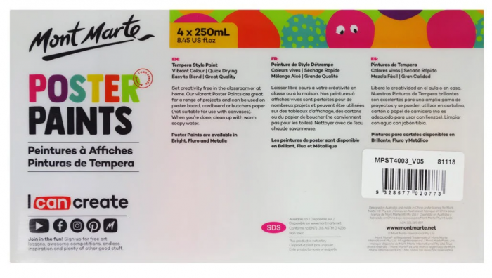 MPST4003 Vopsea tempera Mont Marte 4buc x 250ml Metalic [3]