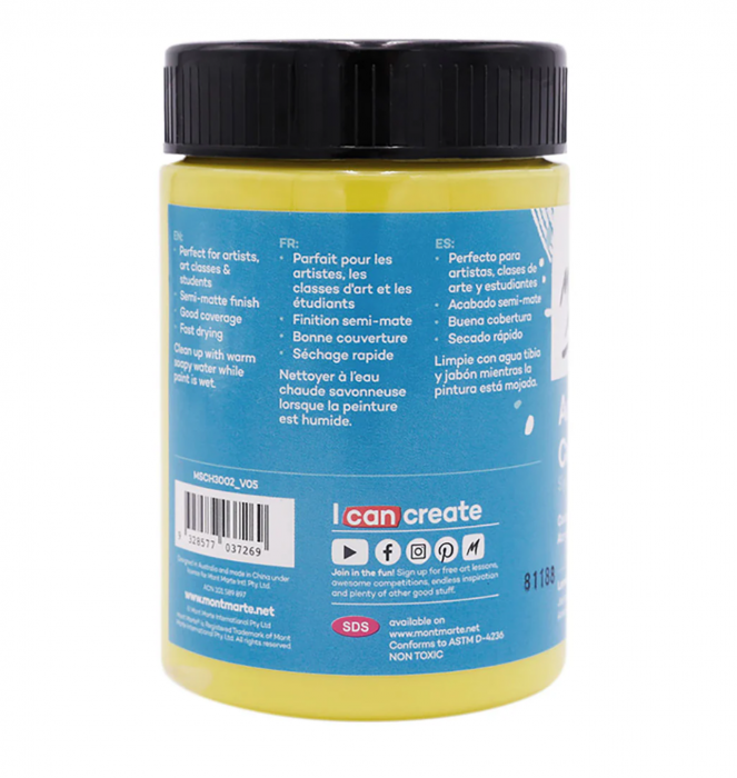 MSCH3002 Vopsea acrilică Mont Marte Studio 300ml- Lemon Yellow [2]