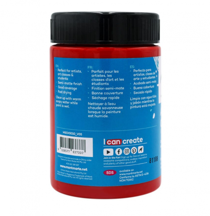 MSCH3010 Vopsea acrilică Mont Marte Studio 300ml- Brilliant Red [2]