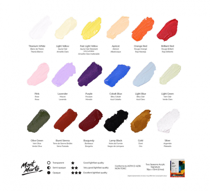 Vopsea acrilica doua sezoane Mont Marte 12ml 18buc/set [2]