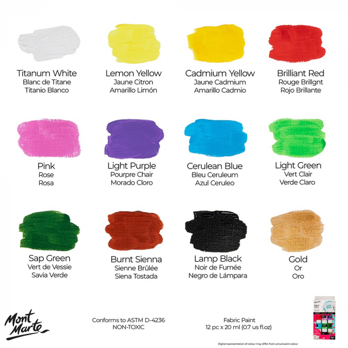 PMHS0076 Set vopsele pentru textil Mont Marte 12x20ml [12]