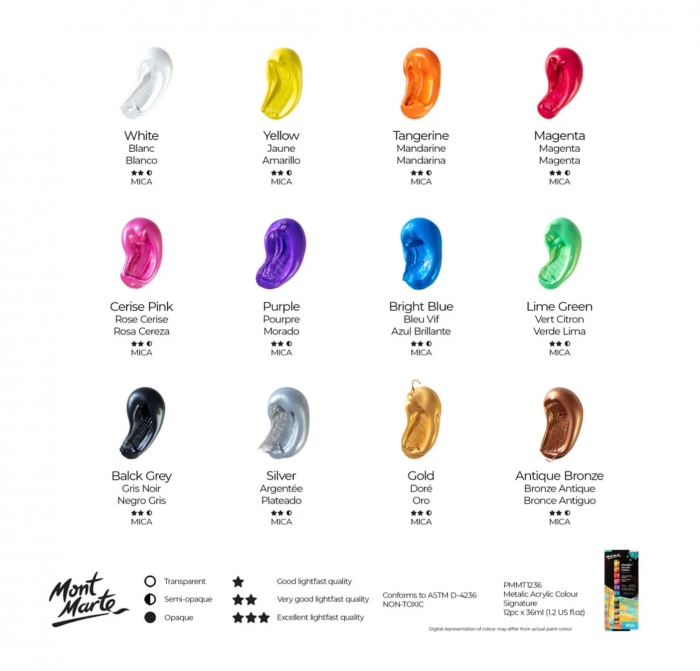 PMMT1236 Set vopsea acrilică metalizată Mont Marte 12x36ml [6]