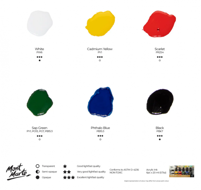 PMNK0001 Tuș acrilic 6buc x 20ml Mont Marte [6]