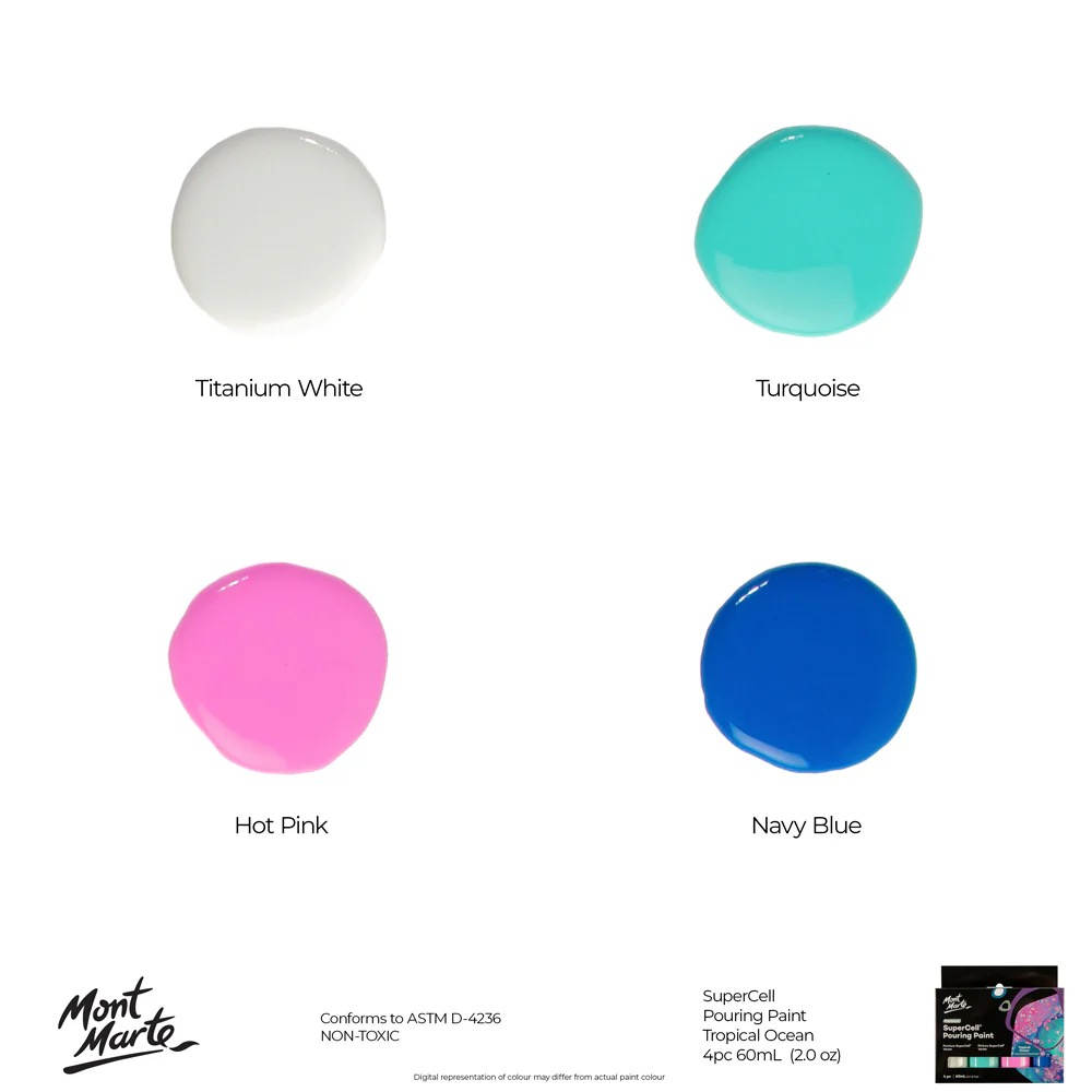 Vopsea acrilica SuperCell Pouring Paint Mont Marte 4buc x60ml - Tropical Ocean [10]