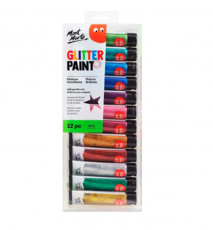 Seturi vopsea pe baza de apă - MKGL1236 Set vopsea cu sclipici Mont Marte 36ml 12/set