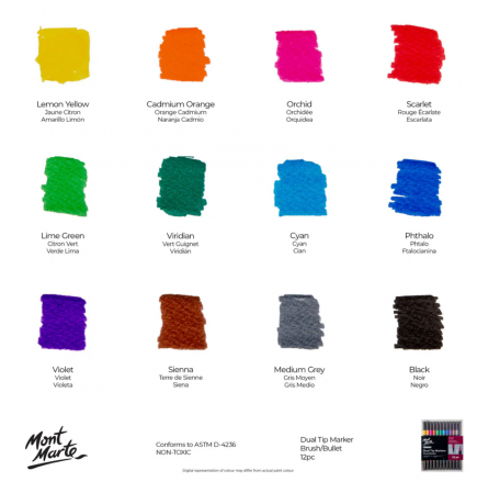 MMPM0062 Markere Duo Brush/Bullet 12/set Mont Marte [4]