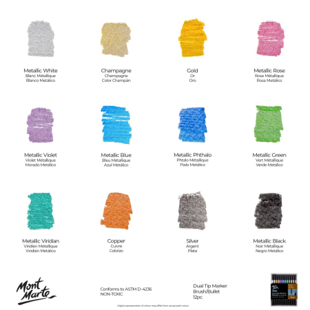 MMPM0063 Markere metalizate duo Pensulǎ/Rotund Mont Marte 12buc [9]