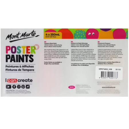 MPST4003 Vopsea Tempera Mont Marte 4buc x 250ml Metalic [1]