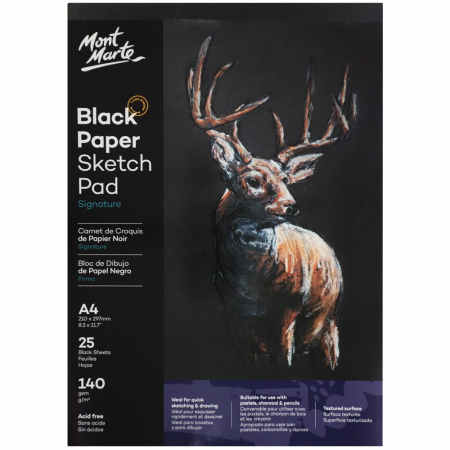 Blocuri desen - MSB0060 Caiet schițe hârtie neagră Mont Marte A4 140gr 25file