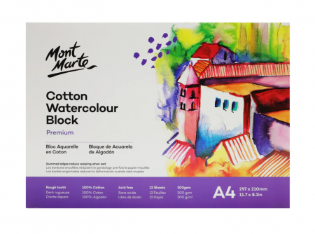 Caiete pictura - Bloc acuarele bumbac 300gr A4 12 coli Mont Marte