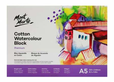 Caiete pictura - Bloc acuarele bumbac 300gr A5 12 coli Mont Marte
