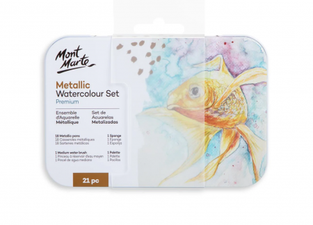 Seturi de vopsele - PMHS0085 Acuarele metalizate Mont Marte cutie tablă 21buc/set