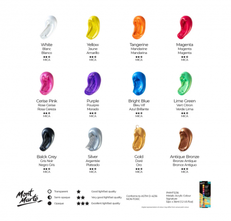 PMMT1236 Set vopsea acrilică metalizată Mont Marte 12x36ml [5]