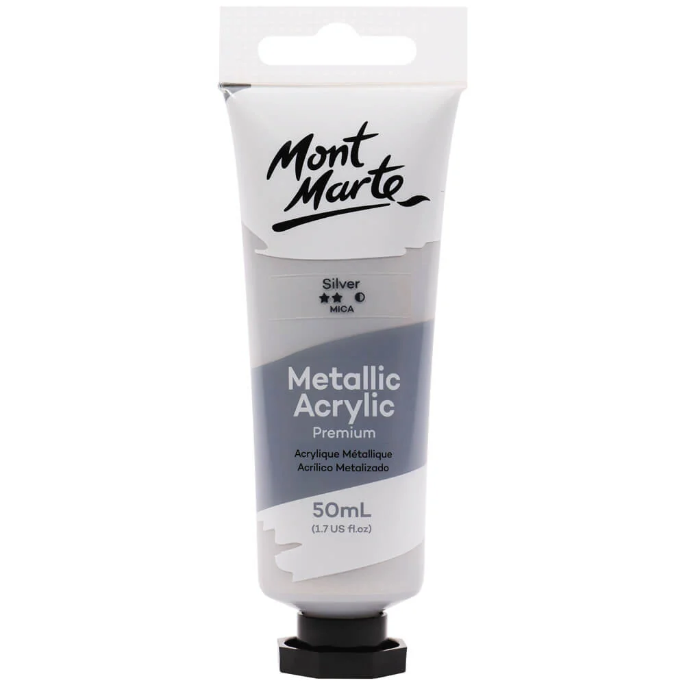 Acrilice speciale - PMMT5007 Vopsea acrilică Metallic Mont Marte 50ml - Silver