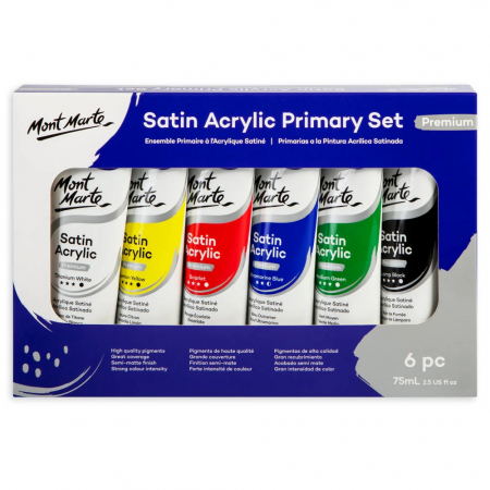 Seturi acrilice - PMSS0001 Set vopsea acrilică satin semi mată Mont Marte 75ml 6buc/set