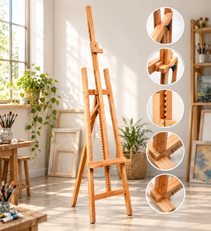 Șevalete - Șevalet de atelier din lemn de fag, reglabil până la 240 cm