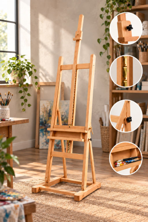 Șevalete - Șevalet de atelier din lemn de fag, reglabil până la 352 cm