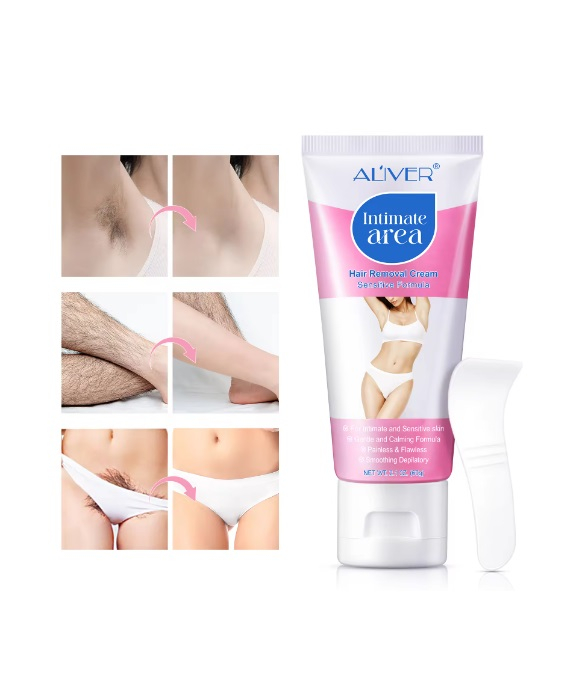 Crema depilatoare pentru femei, Aliver, indepartare permanenta, rapida si eficienta a parului de pe corp, fara durere, zona intima, fata, subrat, picioare, miros proaspat, ingrediente naturale, 60g [3]