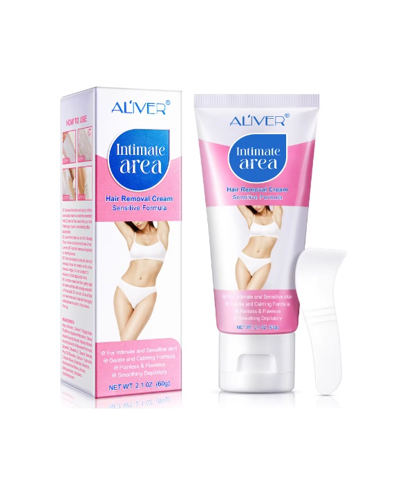 Crema depilatoare pentru femei, Aliver, indepartare permanenta, rapida si eficienta a parului de pe corp, fara durere, zona intima, fata, subrat, picioare, miros proaspat, ingrediente naturale, 60g [2]