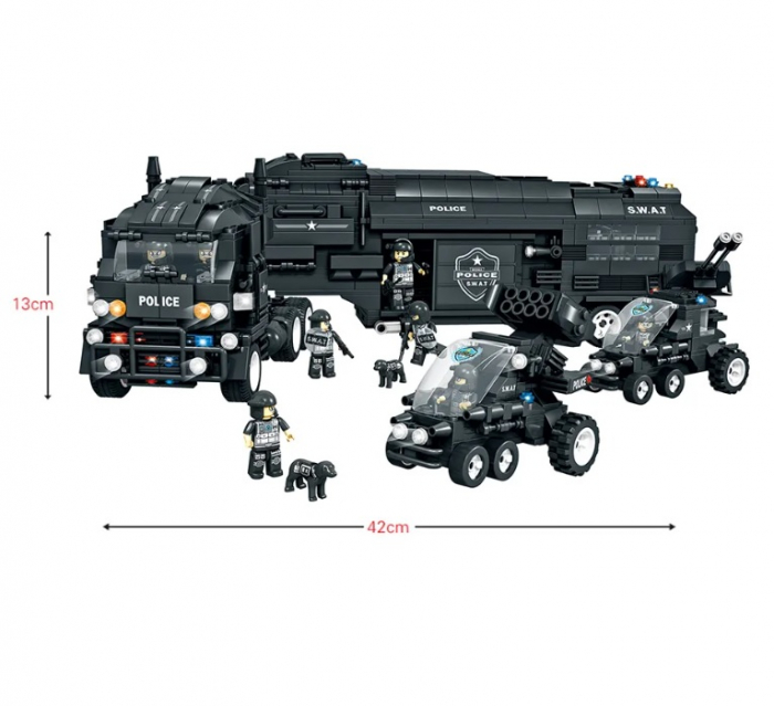 Jucarie educationala de constructie WOMA, politie, echipa SWAT, camion tip lego, 1413 piese + un cadou [4]