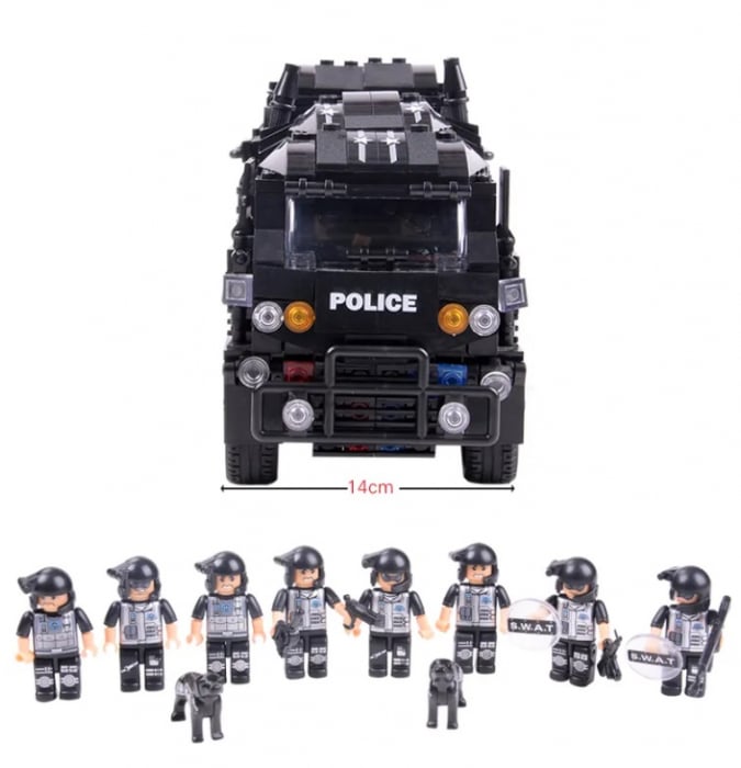 Jucarie educationala de constructie WOMA, politie, echipa SWAT, camion tip lego, 1413 piese + un cadou [6]