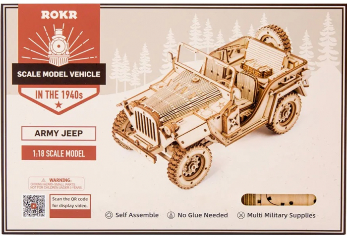 Kit de asamblare Jeep din lemn, Robotime ROKR Army Field Car, 369 piese [6]