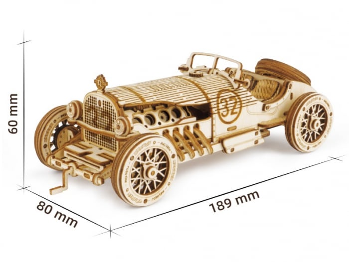 Kit de construcție mașină clasică de curse din lemn, Robotime ROKR GP Car, 220 piese [2]