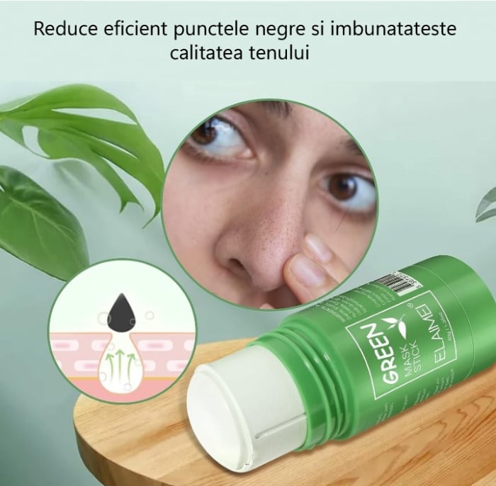 Masca stick Elaimei cu extract de ceai verde si argila alba, impotriva acneei si a punctelor negre, pentru curatare in profunzime si hidratare, 40g [4]