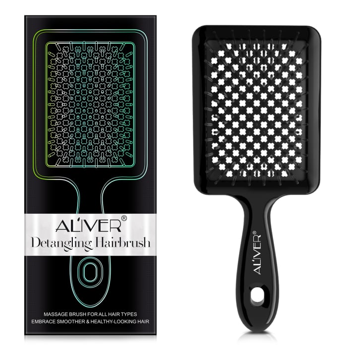 Perie ALIVER cu peri moi si flexibili pentru utilizare pe par umed si uscat, ventilata pentru descurcarea parului cret, ud sau des, amelioreaza presiunea de la nivelul scalpului, stimuleaza circulatia [3]
