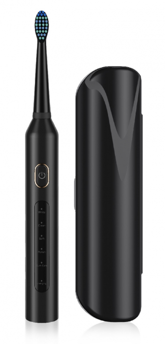 Periuta dinti electrica sonica T5, pentru adulti, copii, 40.000 pulsatii/min, 5 programe, functie de memorare, aparat cu smart timer, 700mAh, USB-C, IPX7, 8 capete soft, material ABS, TPE, negru [4]