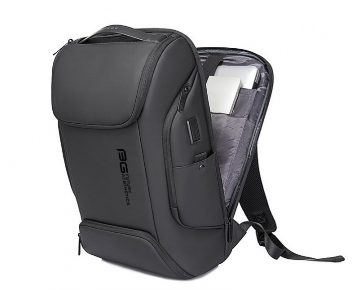 Rucsac de mare capacitate, rezistent la apa, USB, polyester, pentru scoala, studenti, business, potrivit pentru laptop de 15, 6”, negru, 40x30x15cm [4]