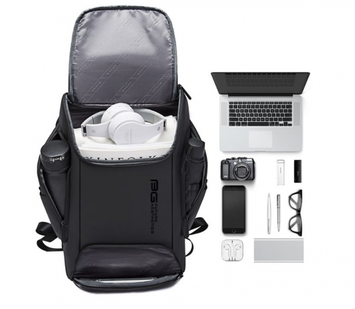 Rucsac de mare capacitate, rezistent la apa, USB, polyester, pentru scoala, studenti, business, potrivit pentru laptop de 15, 6”, negru, 40x30x15cm [5]
