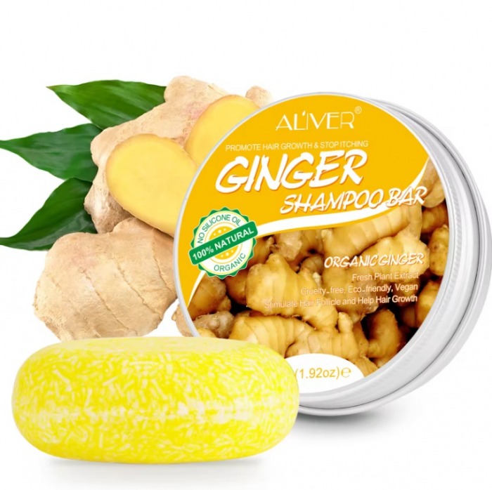 Sampon solid cu ghimbir, ALIVER, natural, organic, amelioreaza mancarimea, stimuleaza foliculul de par, hidrateaza, ajuta la cresterea parului, 60g [2]