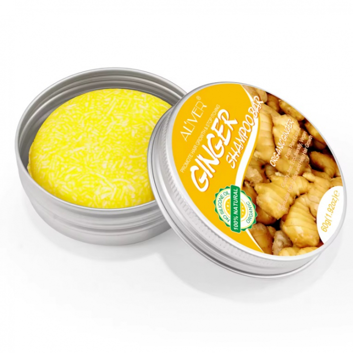 Sampon solid cu ghimbir, ALIVER, natural, organic, amelioreaza mancarimea, stimuleaza foliculul de par, hidrateaza, ajuta la cresterea parului, 60g [3]