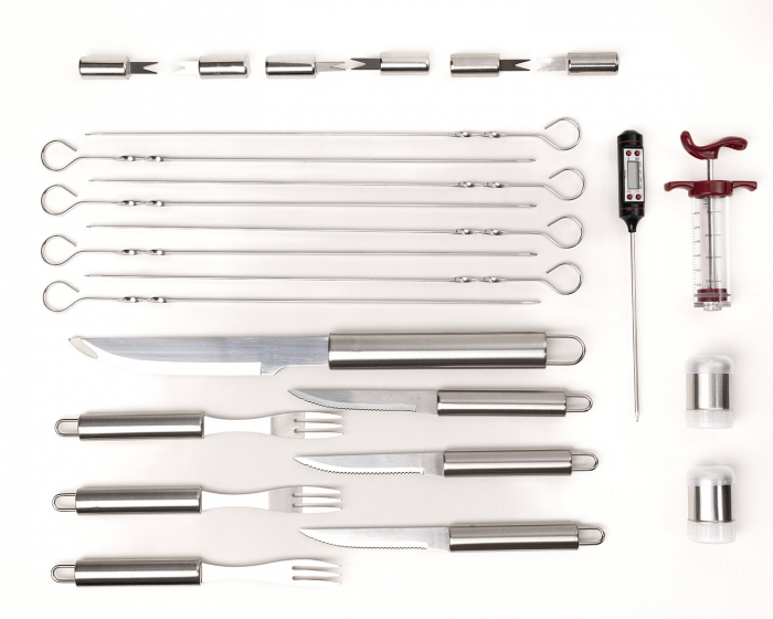 Set 30 accesorii gratar din otel inoxidabil Meige, calitate superioara, geanta transport din aluminiu, manusa, sort impermeabil, termometru 47x45.5x30cm [8]