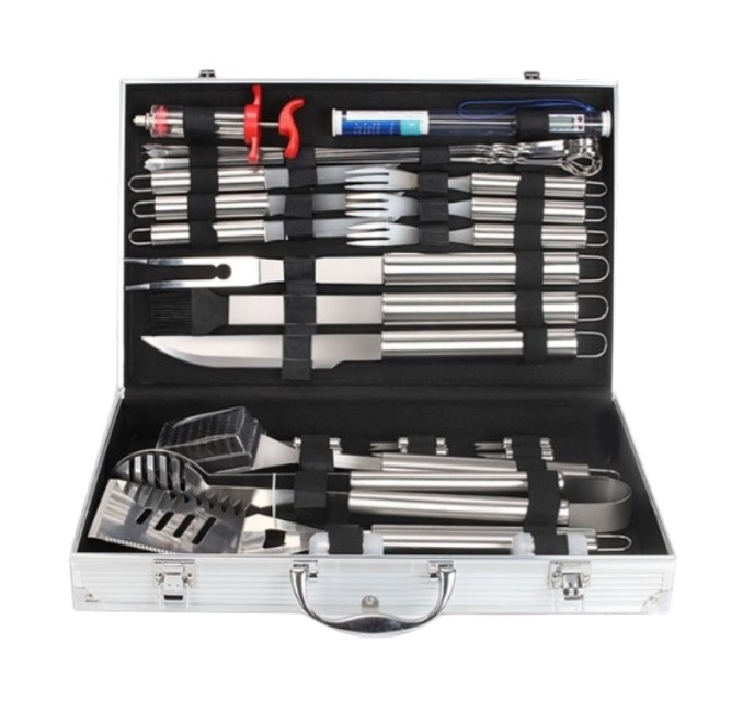 Set 30 accesorii gratar din otel inoxidabil Meige, calitate superioara, geanta transport din aluminiu, manusa, sort impermeabil, termometru 47x45.5x30cm [2]
