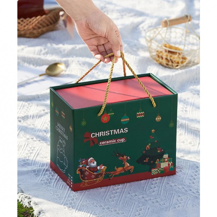 Set ceai, ceramic pentru Craciun, alcatuit din cana, farfurie, ceainic si cutie cadou, rosu + cadou un ulei esential Magia Craciunului [6]