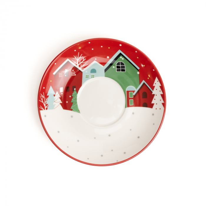 Set ceai, ceramic pentru Craciun, alcatuit din cana, farfurie, ceainic si cutie cadou, rosu + cadou un ulei esential Magia Craciunului [12]